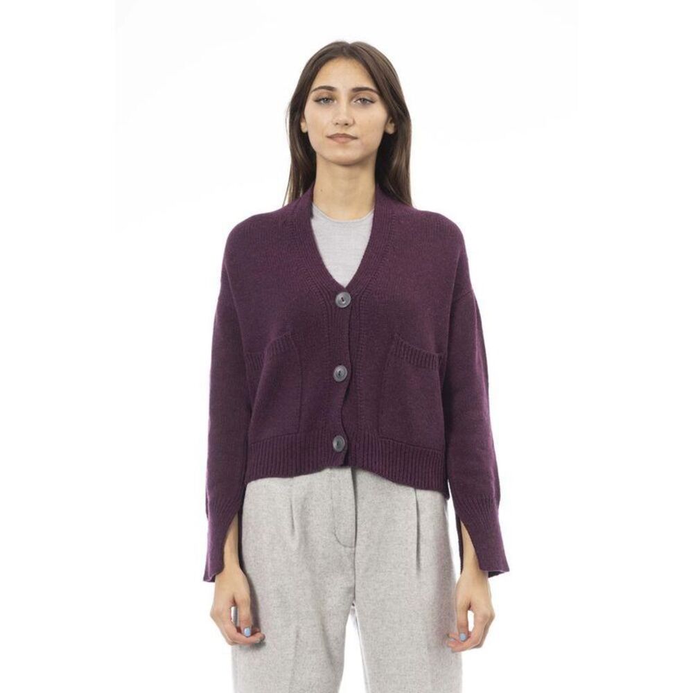 Alpha Studio Cropped Cardigan with Pockets Women Burgundy Cardigans